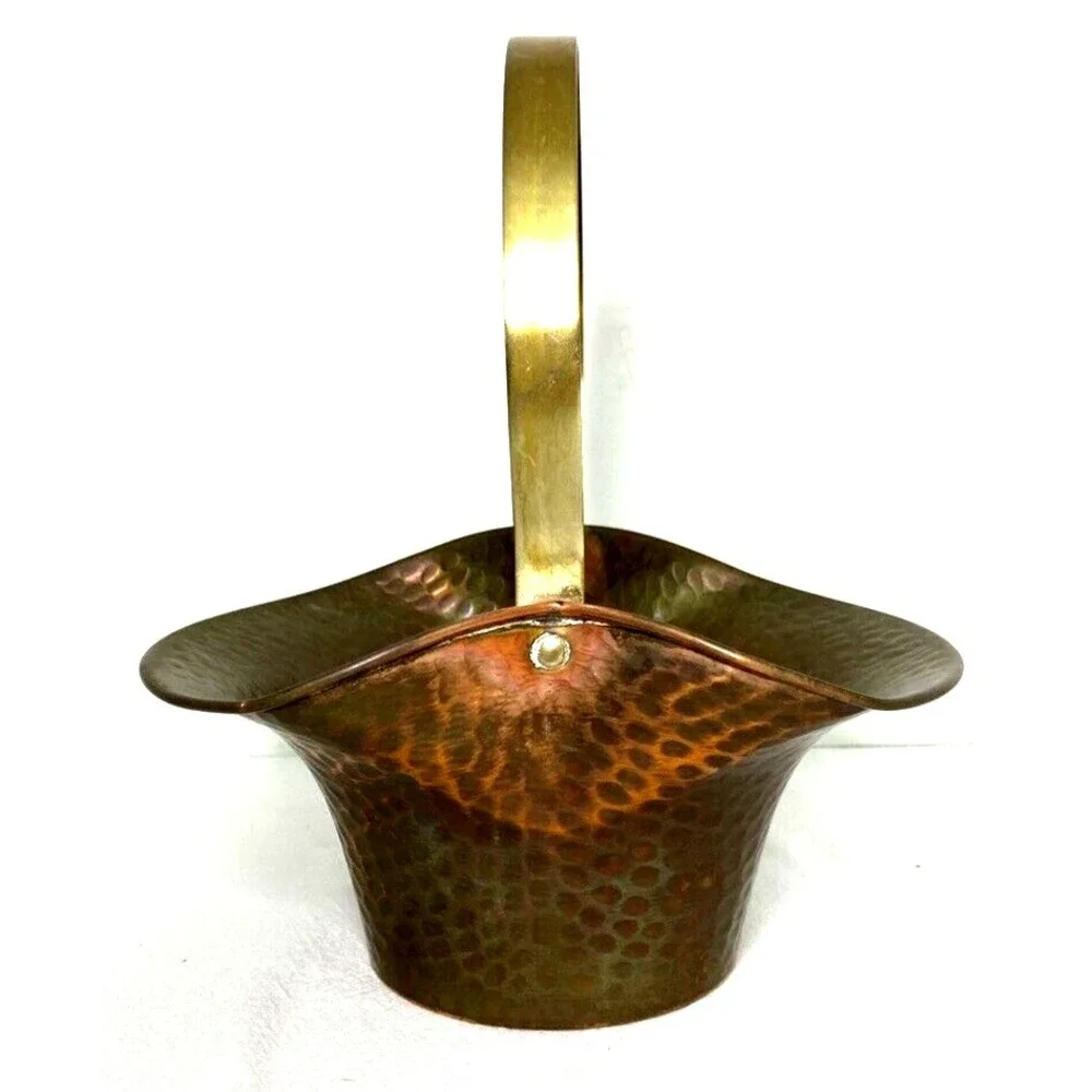 Vtg Arrow Metal New York Hammered Copper Brass Basket Handcrafted USA